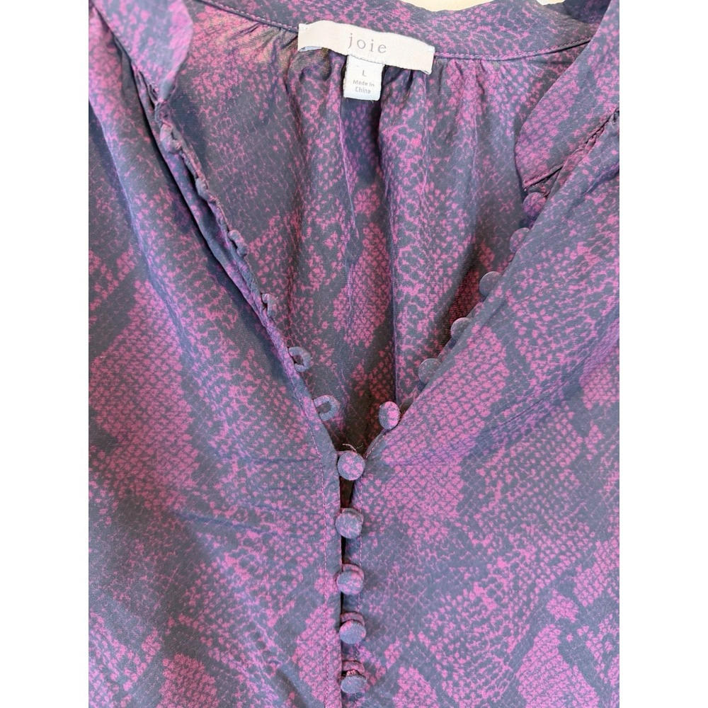 Joie Top Women's Long Sleeve Button Blouse Animal Print Purple Black Size L - Picture 3 of 7